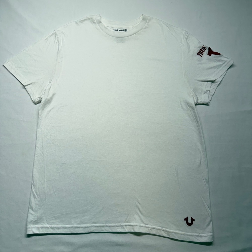 True Religion White Logo Tee Mens Large Minimal Streetwear Horseshoe Shirt